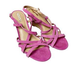 Tahari Future Wedge Leather Sandals Size 9 Pink Suede